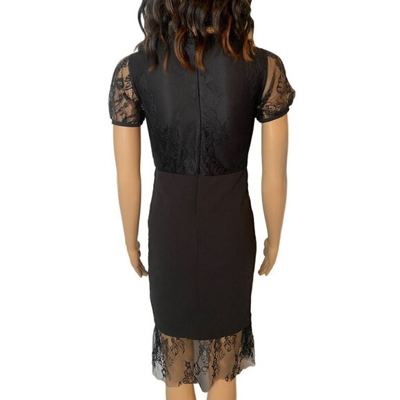 Zara Basic Lace Knee Length Sheath Dress J'adior Bow Black Size Small - Picture 2 of 8